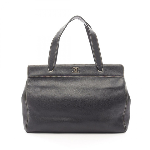 香奈兒 COCO 標誌手提包，小牛皮，黑色，二手，女士