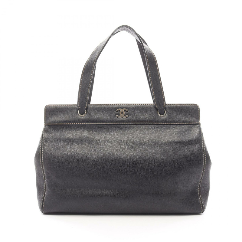 香奈兒 COCO 標誌手提包，小牛皮，黑色，二手，女士-0