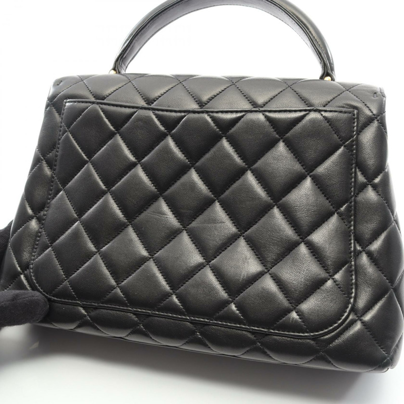 香奈兒 (CHANEL) Matelasse 頂部手柄手提包，羊皮材質，黑色，二手，女士，金色五金配件，COCO-9