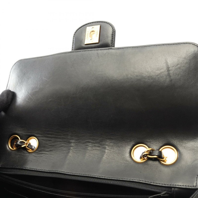 香奈兒 (CHANEL) Matelasse 單翻蓋鏈條肩背包，羊皮材質，黑色，二手，女士款，金色五金-6