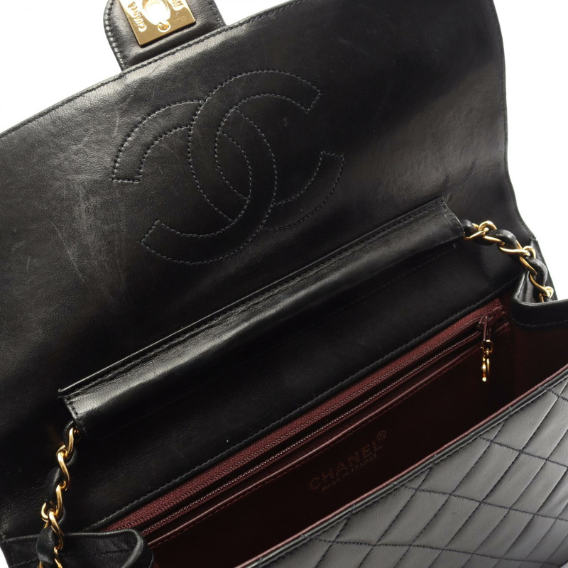 香奈兒 (CHANEL) Matelasse 單翻蓋鏈條肩背包，羊皮材質，黑色，二手，金色五金，女士 CC-7