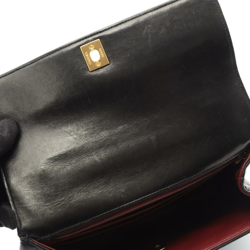 香奈兒 (CHANEL) Matelasse 羊皮手提包，黑色，二手，女士，金色五金-5