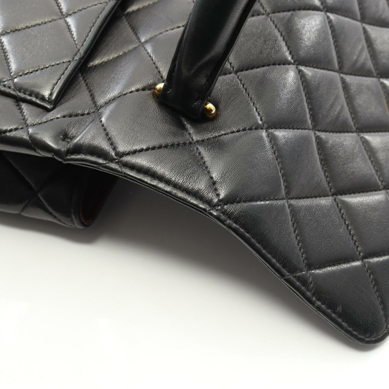 香奈兒 (CHANEL) Matelasse 羊皮手提包，黑色，二手，女士，金色五金-8