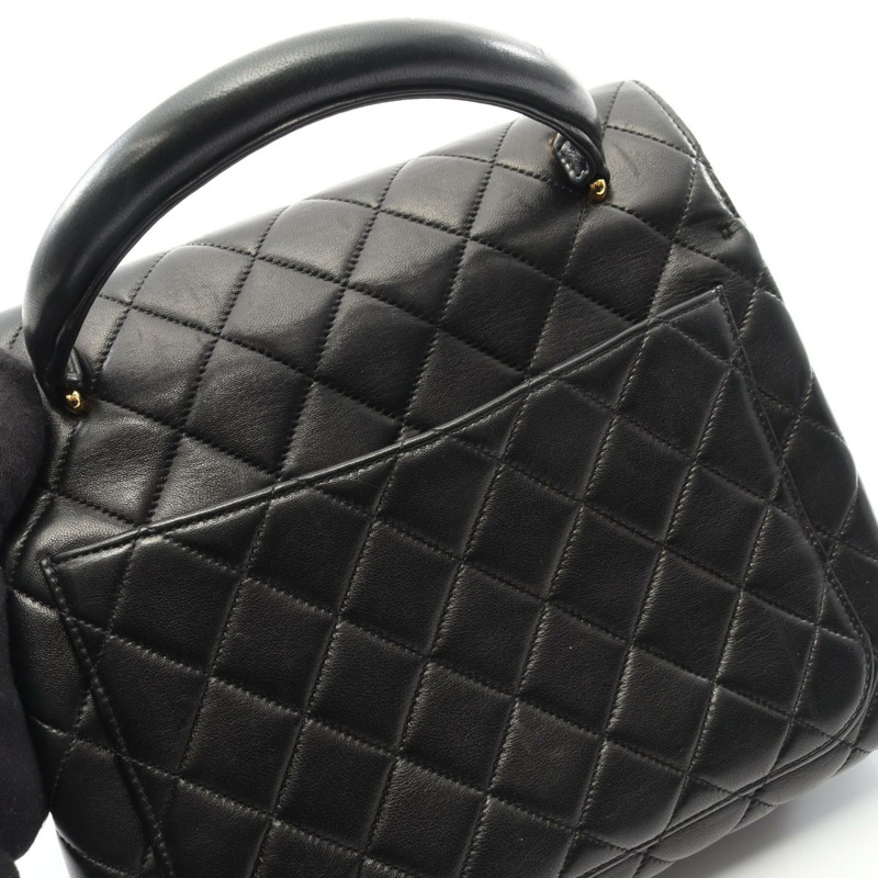 香奈兒 (CHANEL) Matelasse 羊皮手提包，黑色，二手，女士，金色五金-10