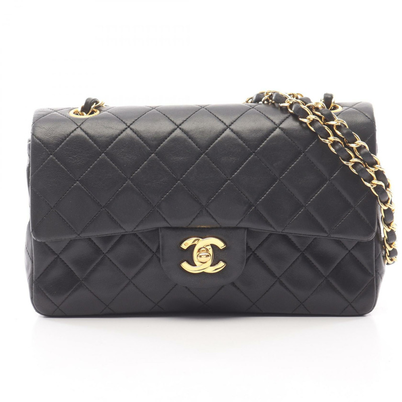 香奈兒 (CHANEL) Matelasse W 翻蓋鏈條肩背包 A01113 羊羔絨黑色 二手 女士 GHW-0