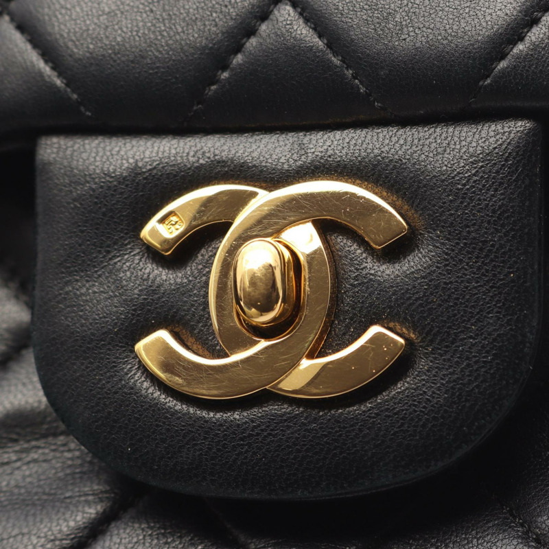 香奈兒 (CHANEL) Matelasse W 翻蓋鏈條肩背包 A01113 羊羔絨黑色 二手 女士 GHW-5