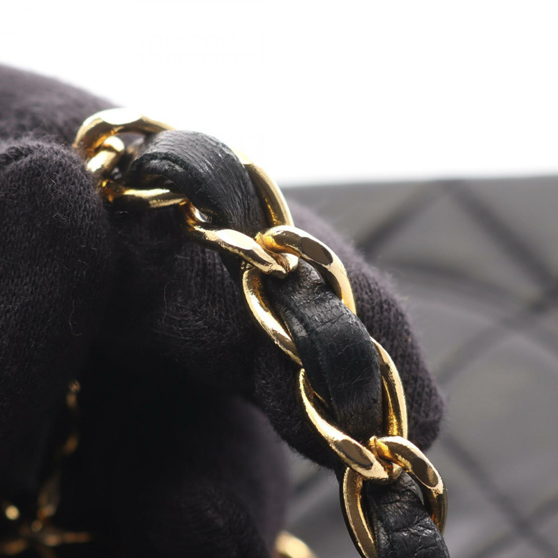香奈兒 (CHANEL) Matelasse W 翻蓋鏈條肩背包 A01113 羊羔絨黑色 二手 女士 GHW-12