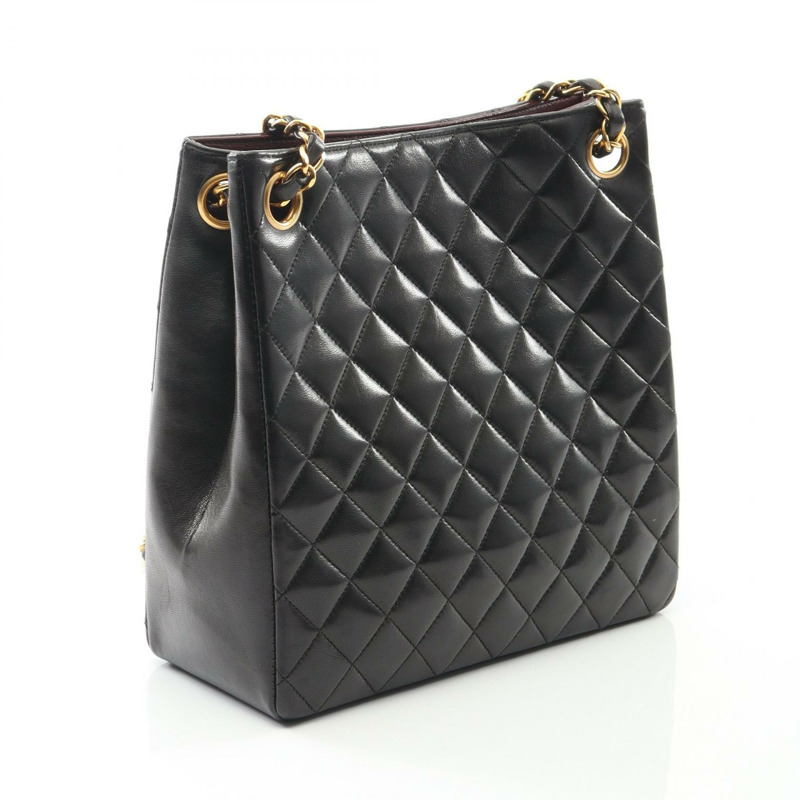 香奈兒 (CHANEL) Matelasse Tote 鏈條單肩手提包，羊皮黑色，二手女士 COCO CC-1
