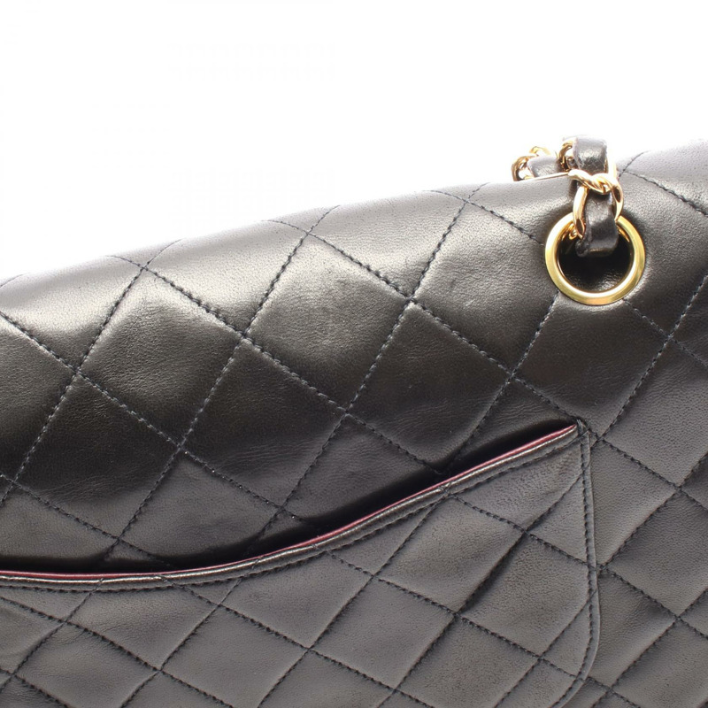 香奈兒 (CHANEL) Matelasse W 翻蓋肩背包 A01112 羊皮 黑色 二手 金色五金-8