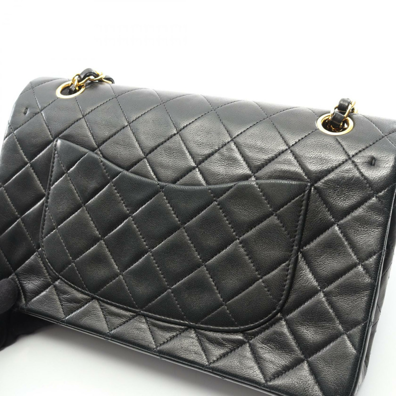 香奈兒 (CHANEL) Matelasse W 翻蓋鏈條單肩背包 A01112 羊皮 BK 二手 GHW-8