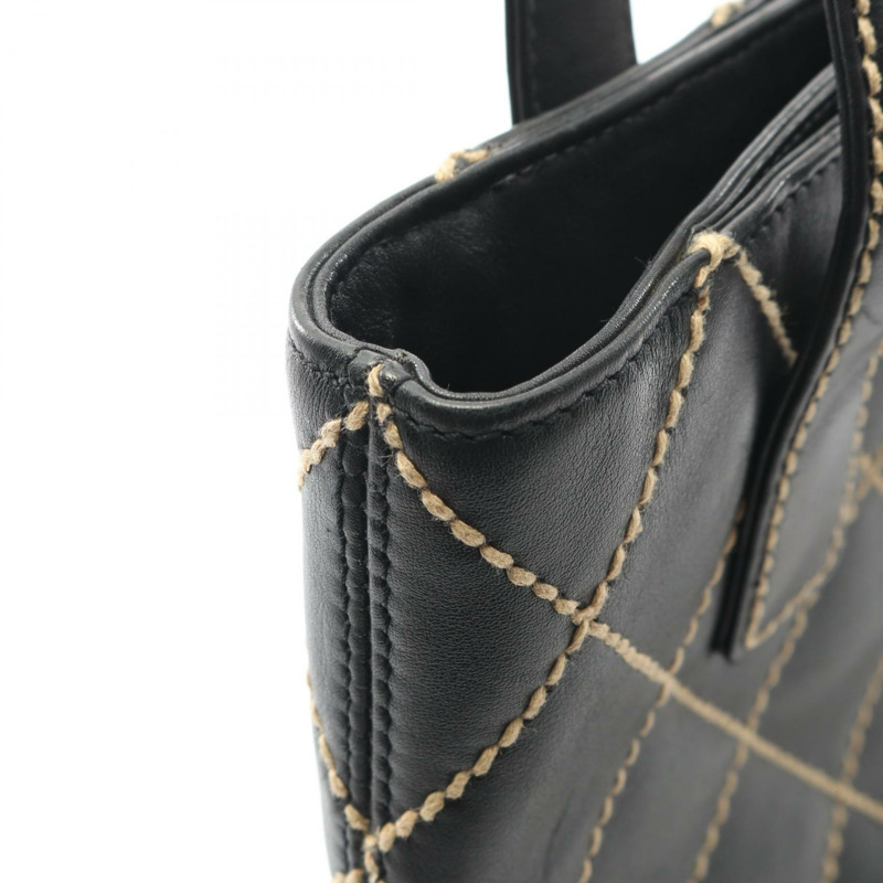 香奈兒 (CHANEL) 野性縫線手提包，黑色皮革，二手，女士，金色五金，COCO CC-7
