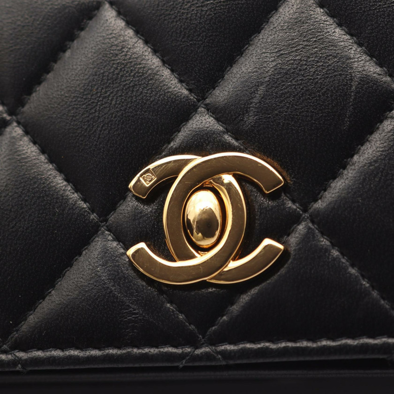 香奈兒 (CHANEL) 絎縫全翻蓋鏈條單肩背包 A03568 羊皮 黑色 GHW-7