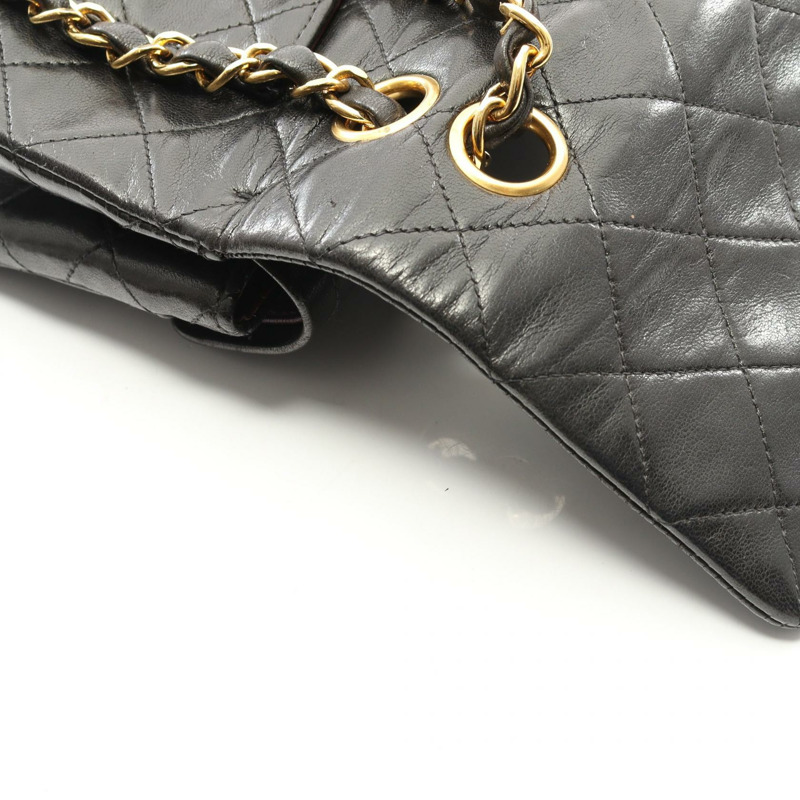 香奈兒 (CHANEL) Matelasse W 翻蓋鏈條單肩背包 A01113 羊皮 BK 二手 GHW-9