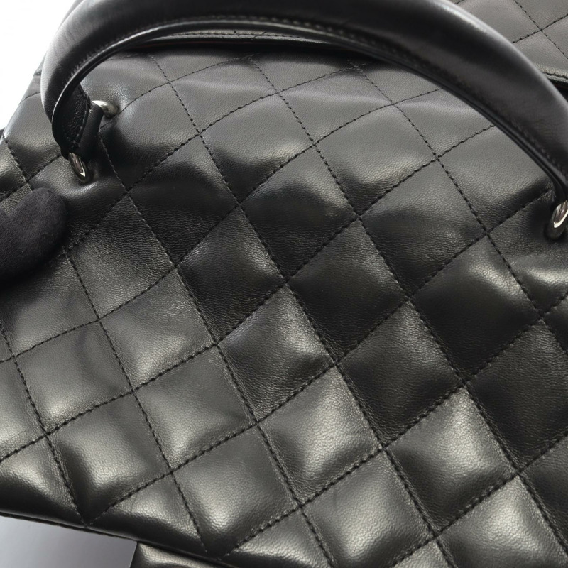 香奈兒 (CHANEL) Matelasse 頂部手柄手提包，羊皮材質，黑色，二手女士款-11