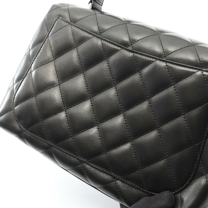 香奈兒 (CHANEL) Matelasse 頂部手柄手提包，羊皮材質，黑色，二手女士款-12