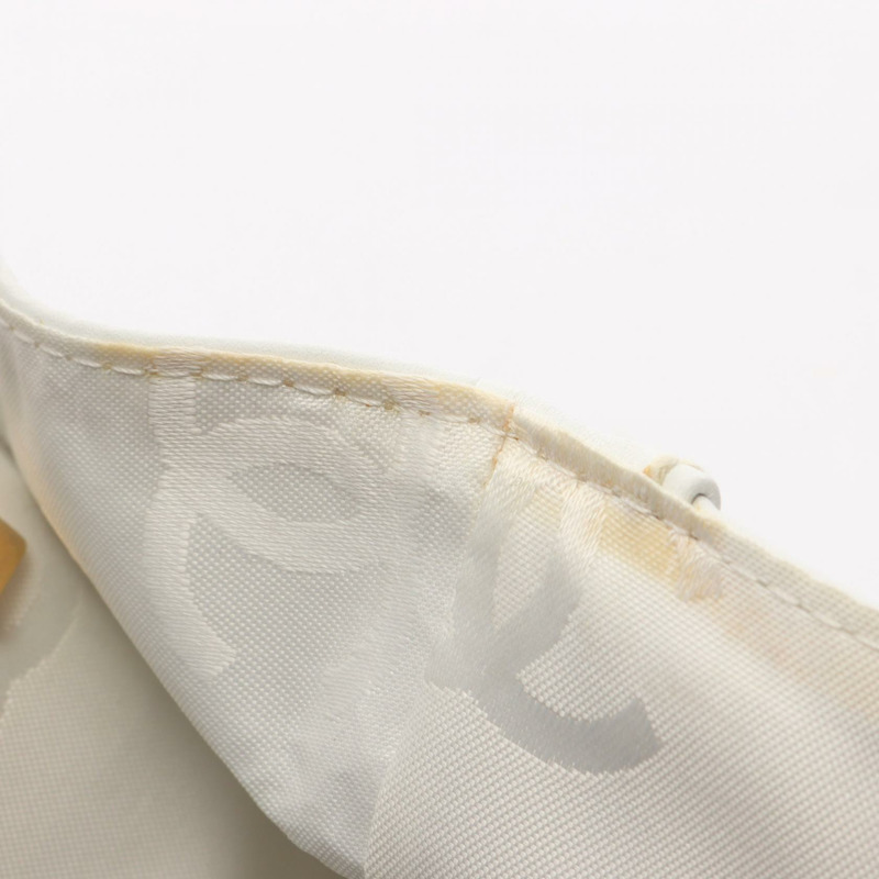 香奈兒 (CHANEL) 野性縫線手提包，白色皮革，二手，女士，金色五金-5