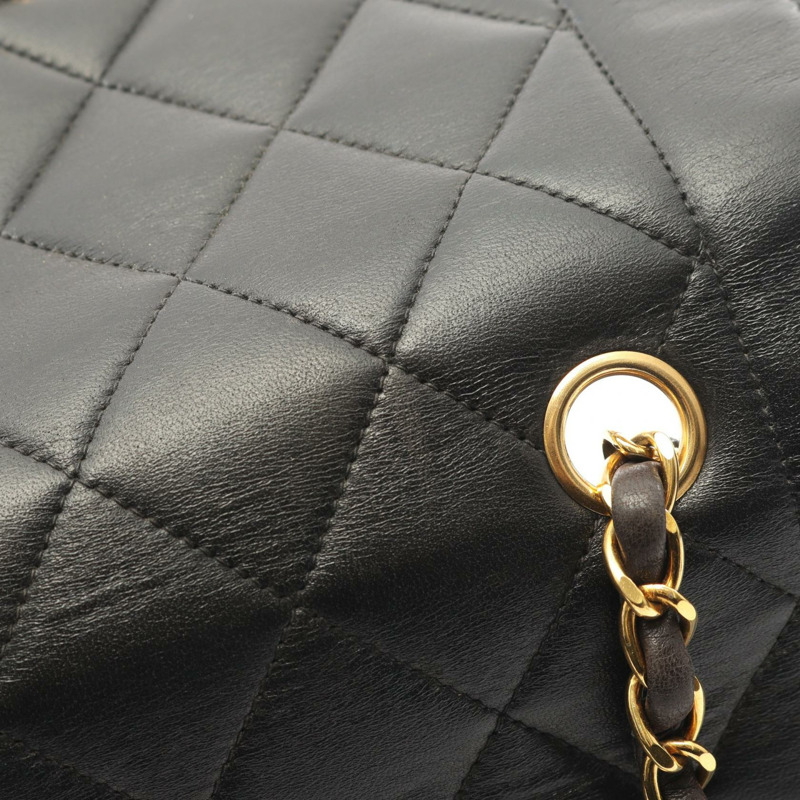 香奈兒 (CHANEL) 絎縫 Diana 翻蓋鏈條斜背包 A01164 羊皮黑色金色五金-9