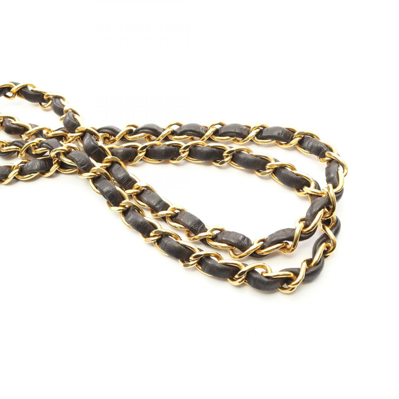 香奈兒 (CHANEL) 絎縫 Diana 翻蓋鏈條斜背包 A01164 羊皮黑色金色五金-11