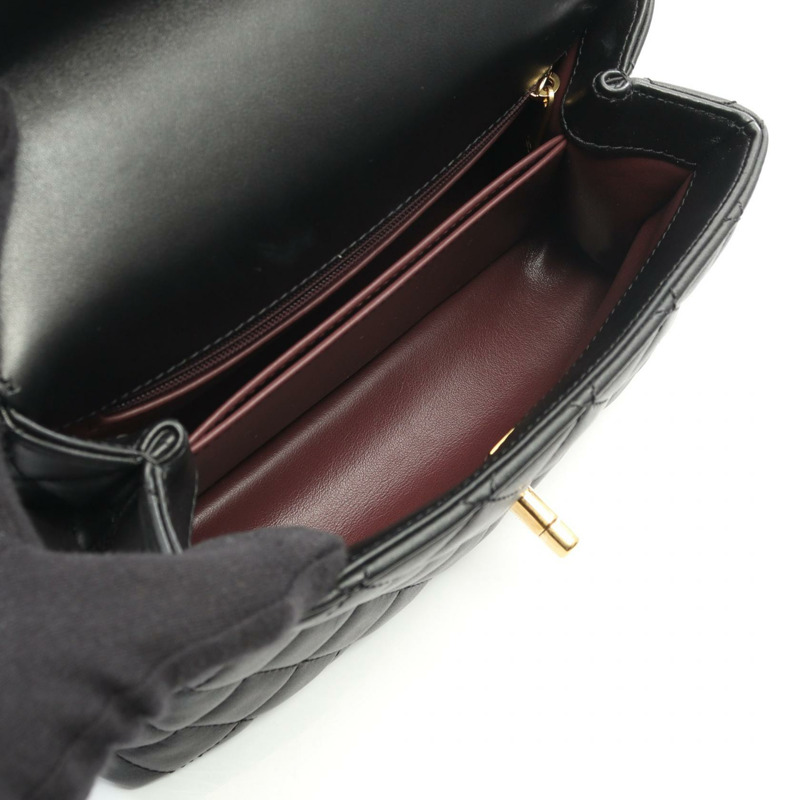 香奈兒 Coco Handle 翻蓋絎縫鏈條肩背包 A92990 羊皮 GHW BK-2