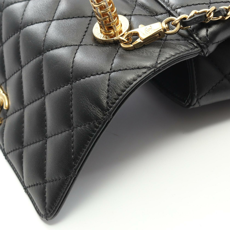 香奈兒 Coco Handle 翻蓋絎縫鏈條肩背包 A92990 羊皮 GHW BK-8