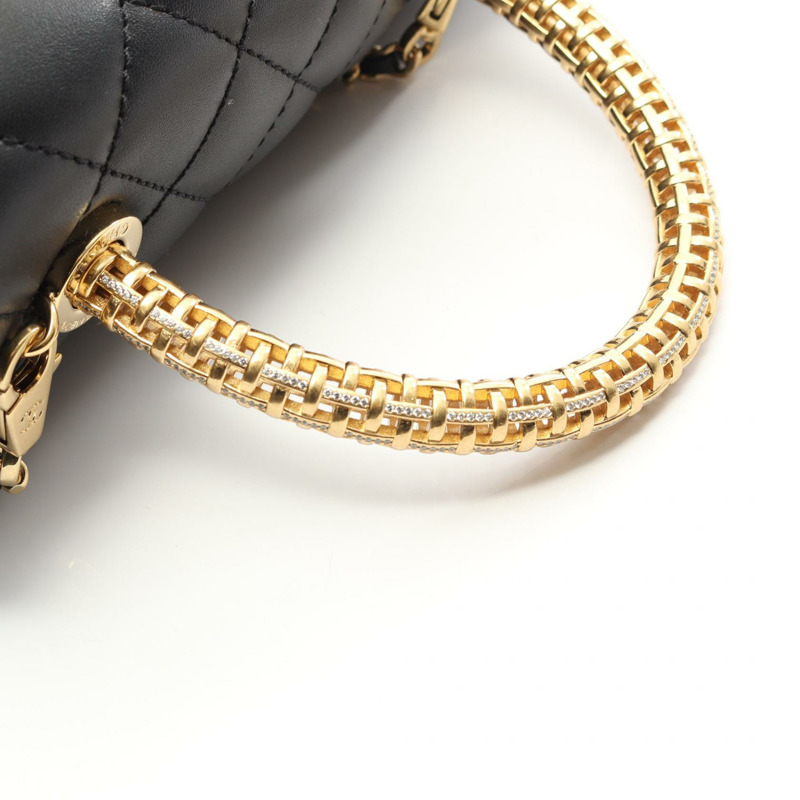 香奈兒 Coco Handle 翻蓋絎縫鏈條肩背包 A92990 羊皮 GHW BK-9