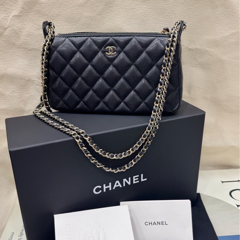 Chanel 香奈兒 25A 黑金麻將包-0