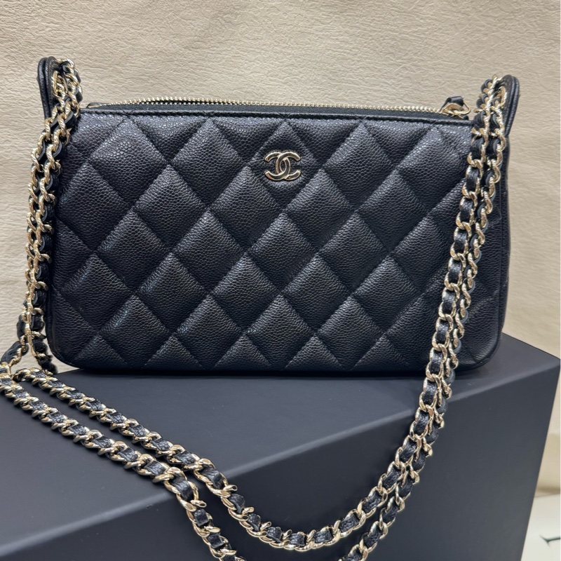 Chanel 香奈兒 25A 黑金麻將包-1