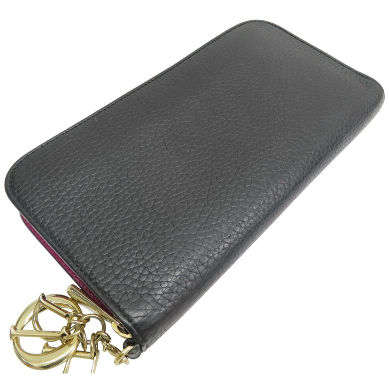 黑/桃紅色 牛皮 金屬 Diorissimo Voyageur 拉鏈 長夾【Dior 迪奧】-2