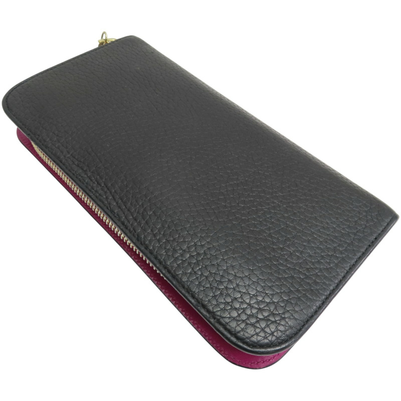 黑/桃紅色 牛皮 金屬 Diorissimo Voyageur 拉鏈 長夾【Dior 迪奧】-3