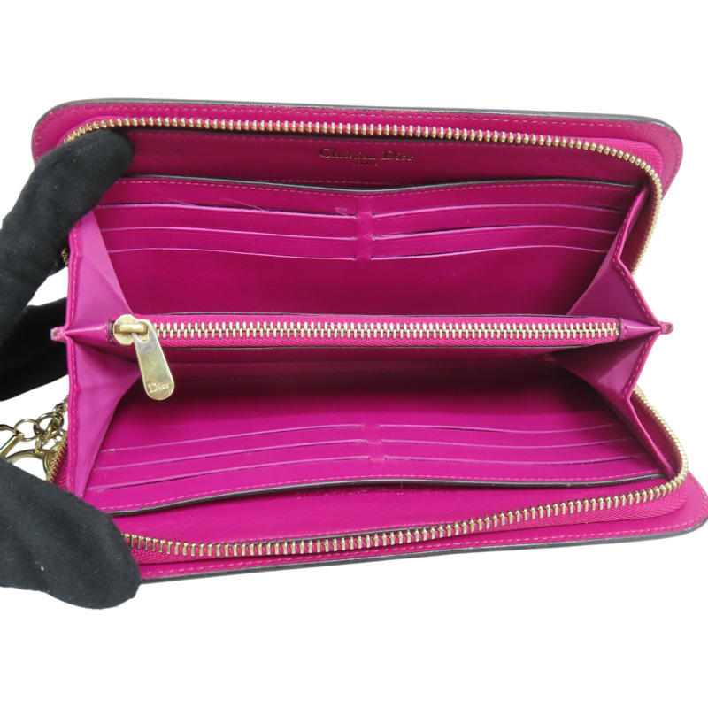 黑/桃紅色 牛皮 金屬 Diorissimo Voyageur 拉鏈 長夾【Dior 迪奧】-4