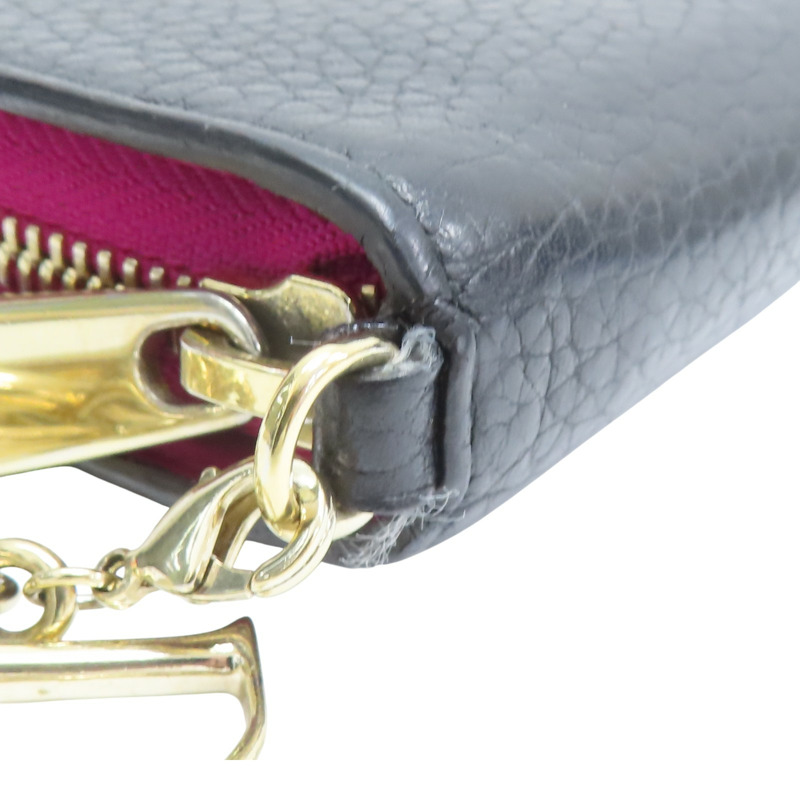 黑/桃紅色 牛皮 金屬 Diorissimo Voyageur 拉鏈 長夾【Dior 迪奧】-12