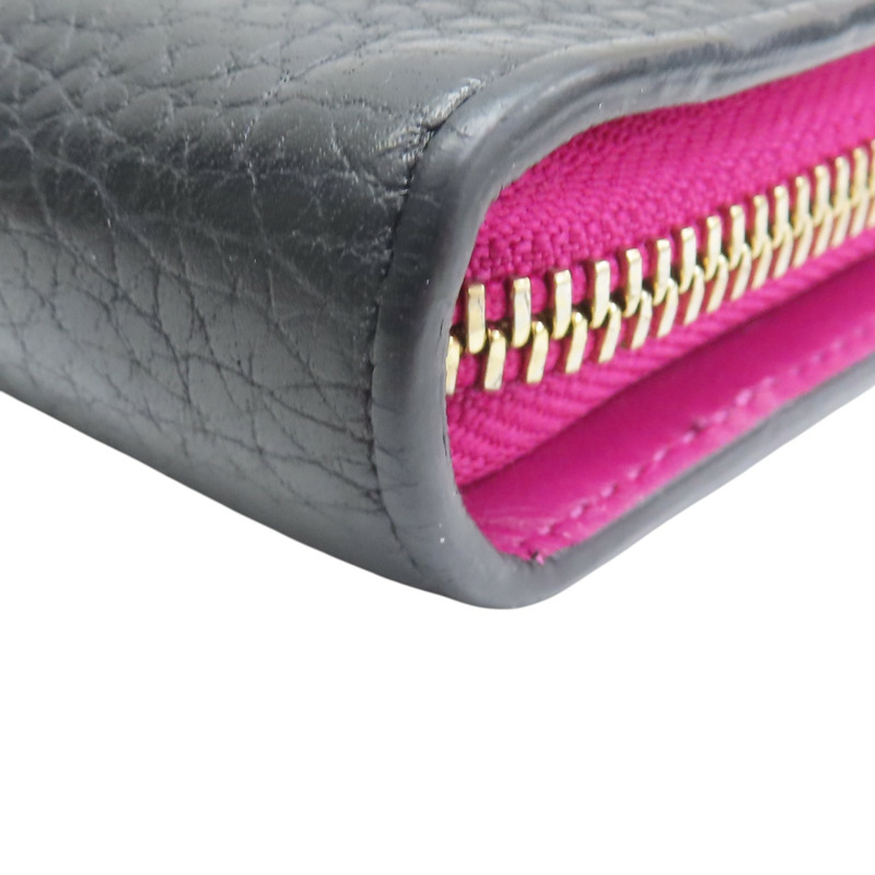 黑/桃紅色 牛皮 金屬 Diorissimo Voyageur 拉鏈 長夾【Dior 迪奧】-13