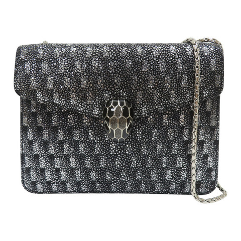 黑色 亮面特殊皮革 Serpenti Forever 肩背包【BVLGARI 寶格麗】