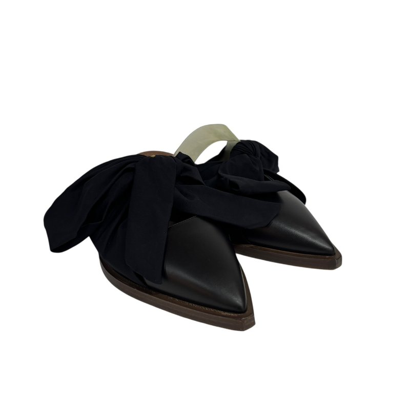 【美收精品】BURBERRY 黑色蝴蝶結拖鞋 4-597-0