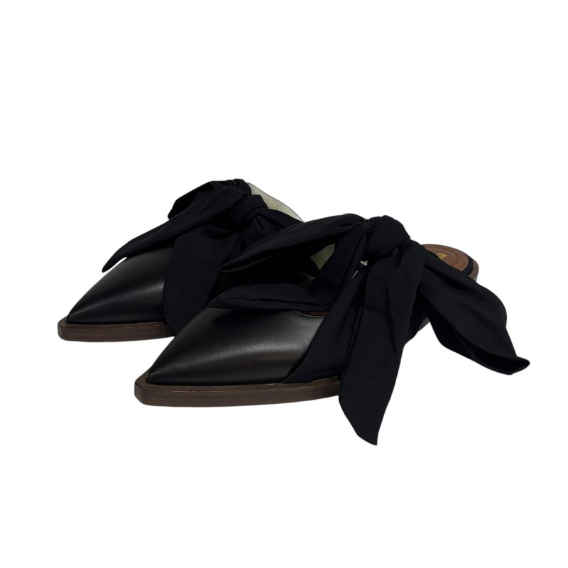 【美收精品】BURBERRY 黑色蝴蝶結拖鞋 4-597-1