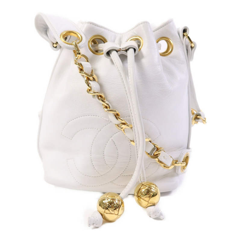 CHANEL 牛皮皮革Vintage Mini Buecket Bag金扣鏈帶肩背袋-0