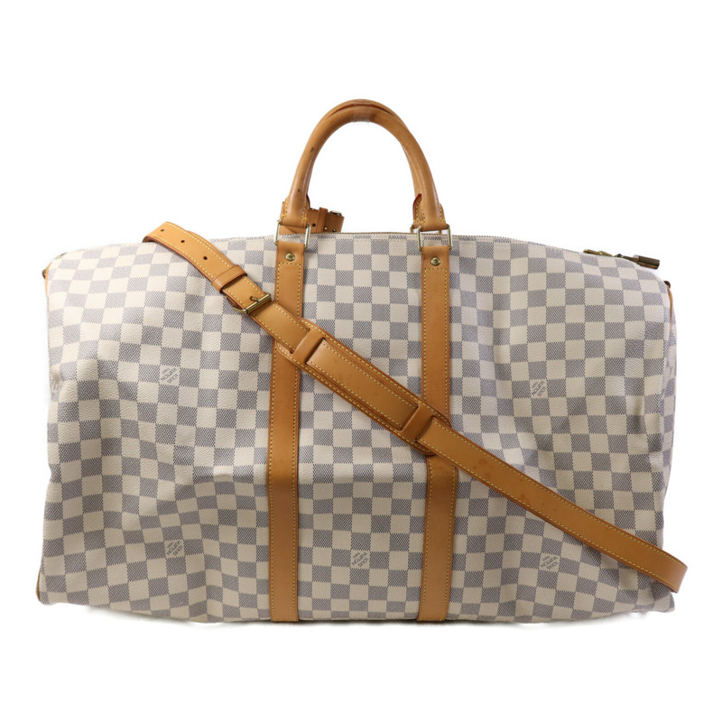 LOUIS VUITTON Damier Azur Keepall Bandoulie 55金扣手挽肩背兩用袋-0