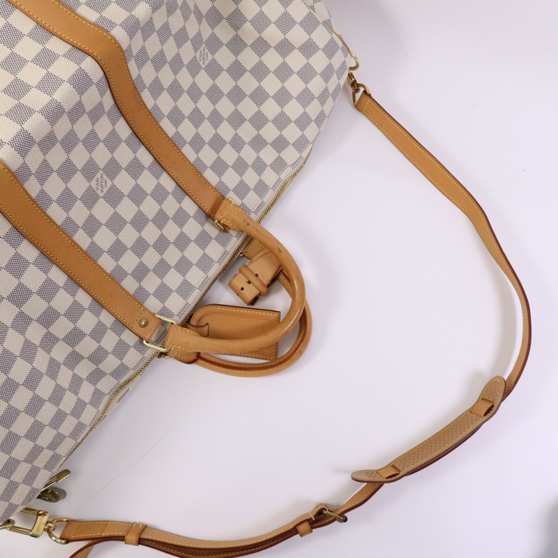 LOUIS VUITTON Damier Azur Keepall Bandoulie 55金扣手挽肩背兩用袋-13