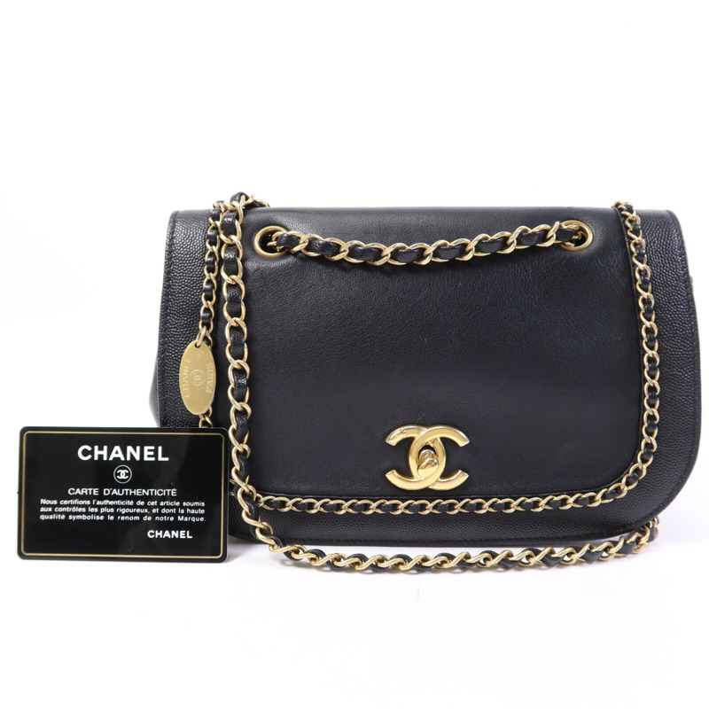 CHANEL 牛皮皮革Chain Shoulder Bag金扣鏈帶肩背袋-7