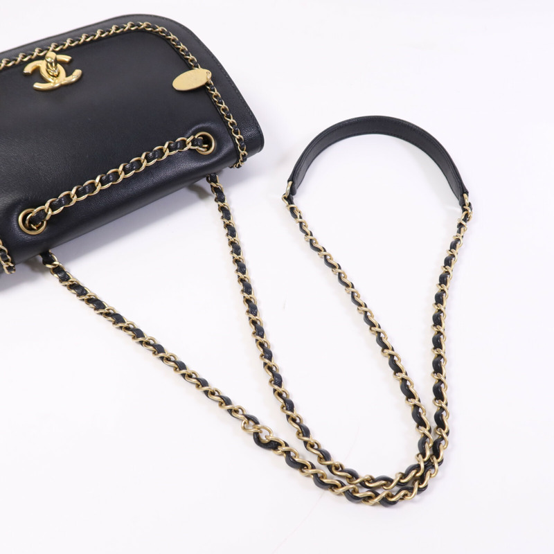 CHANEL 牛皮皮革Chain Shoulder Bag金扣鏈帶肩背袋-15