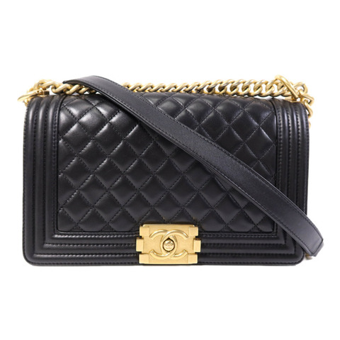 CHANEL 羊皮皮革Boy 25金扣鏈帶肩背袋