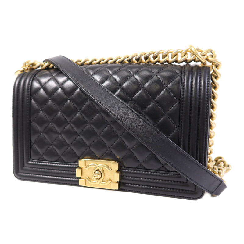 CHANEL 羊皮皮革Boy 25金扣鏈帶肩背袋-2