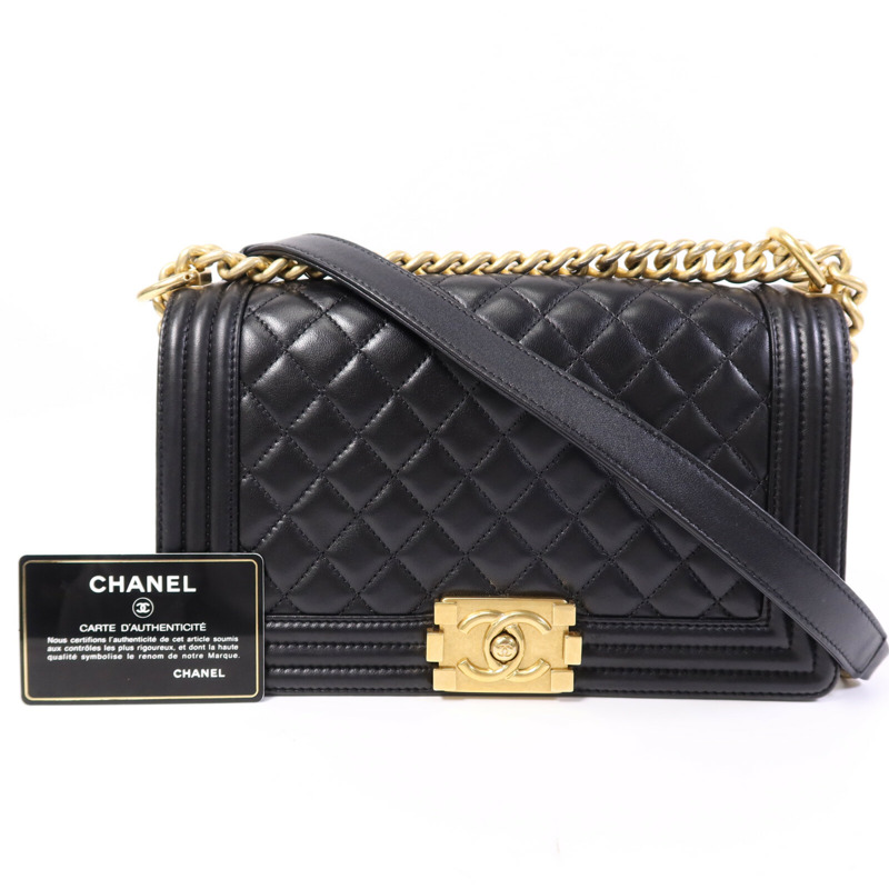 CHANEL 羊皮皮革Boy 25金扣鏈帶肩背袋-7