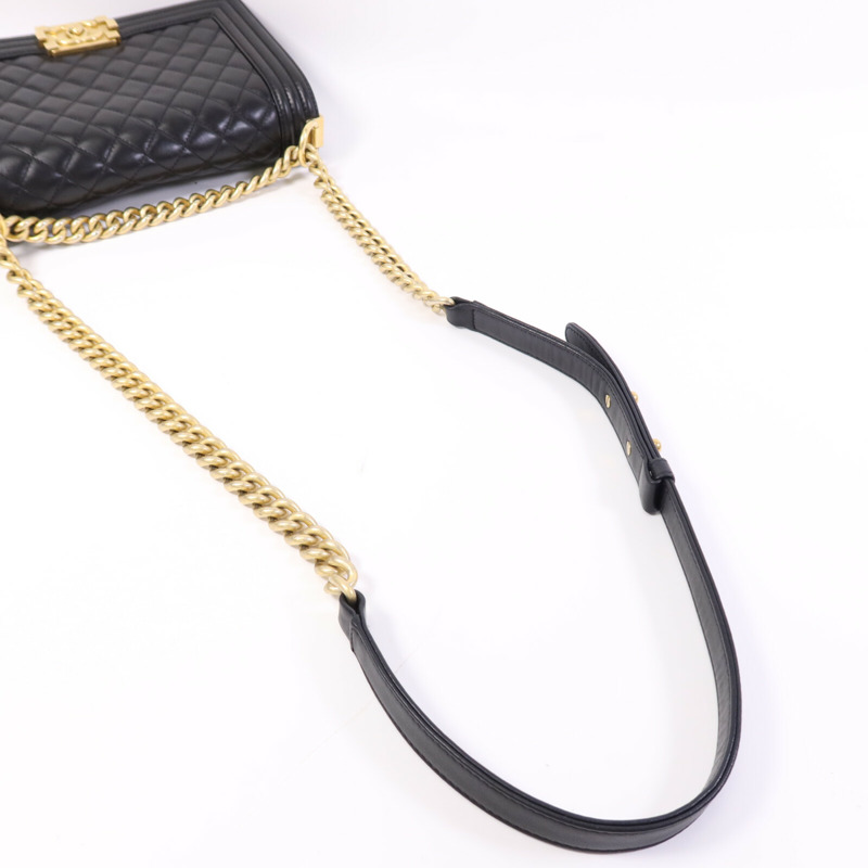 CHANEL 羊皮皮革Boy 25金扣鏈帶肩背袋-14