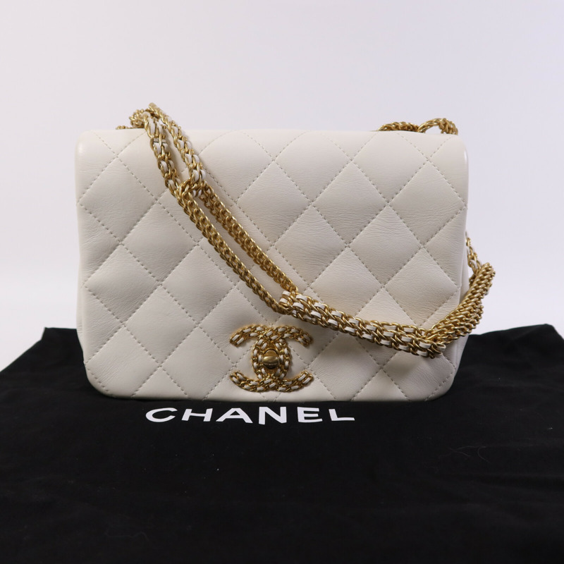 CHANEL 牛皮皮革Chain Shoulder Bag 金扣鏈帶肩背袋-8
