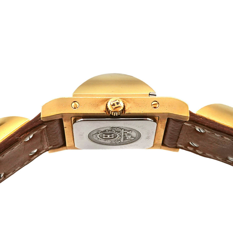 愛馬仕 Medor 女士金字塔金鉚釘腕錶，白色和棕色皮革錶帶，石英機芯-4