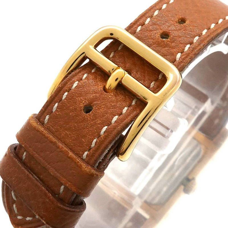 愛馬仕 Medor 女士金字塔金鉚釘腕錶，白色和棕色皮革錶帶，石英機芯-6