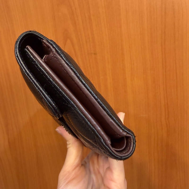 Chanel 黑荔枝皮銀釦三折中夾AP0232-2