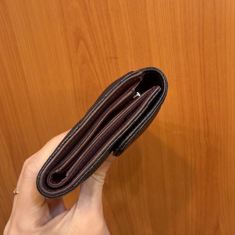 Chanel 黑荔枝皮銀釦三折中夾AP0232-3