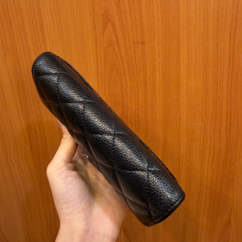 Chanel 黑荔枝皮銀釦三折中夾AP0232-4